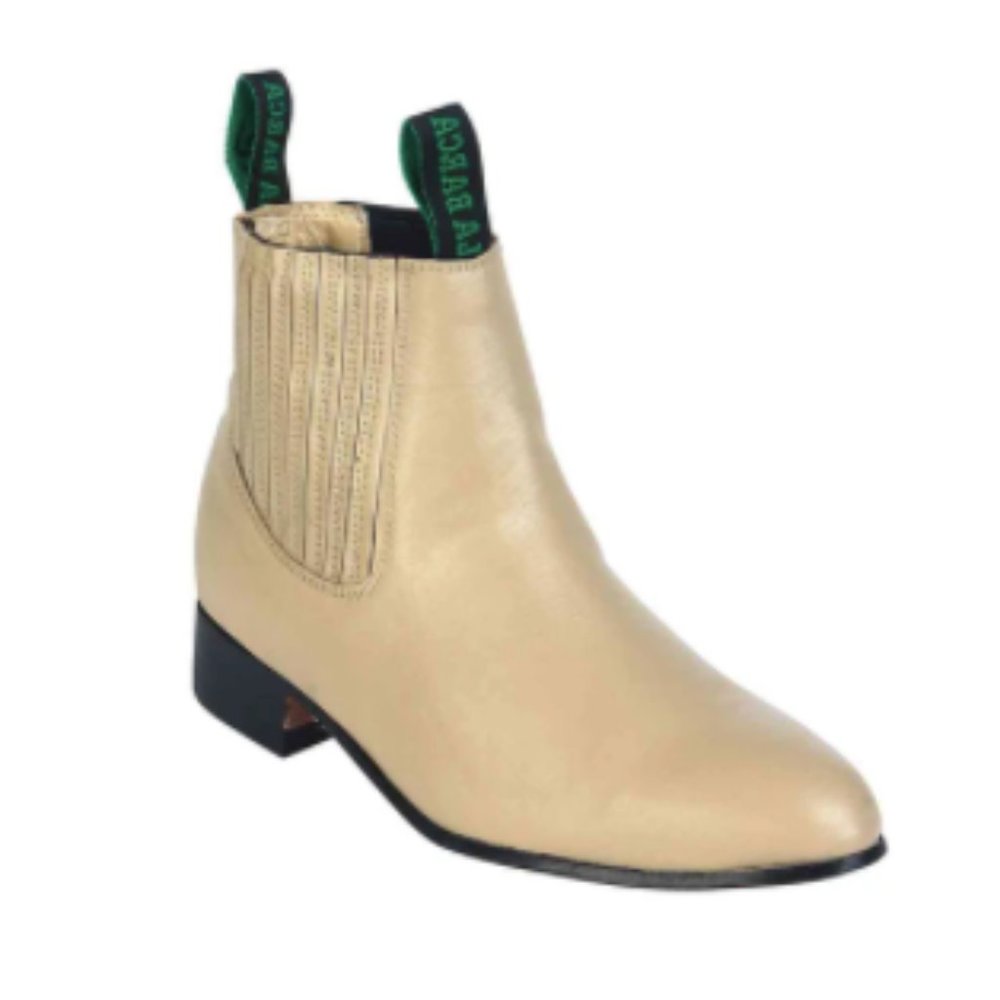 LA BARCA Ivory Leather Botin Charro Ankle Boots Pull On Chelsea Boot Western 6
